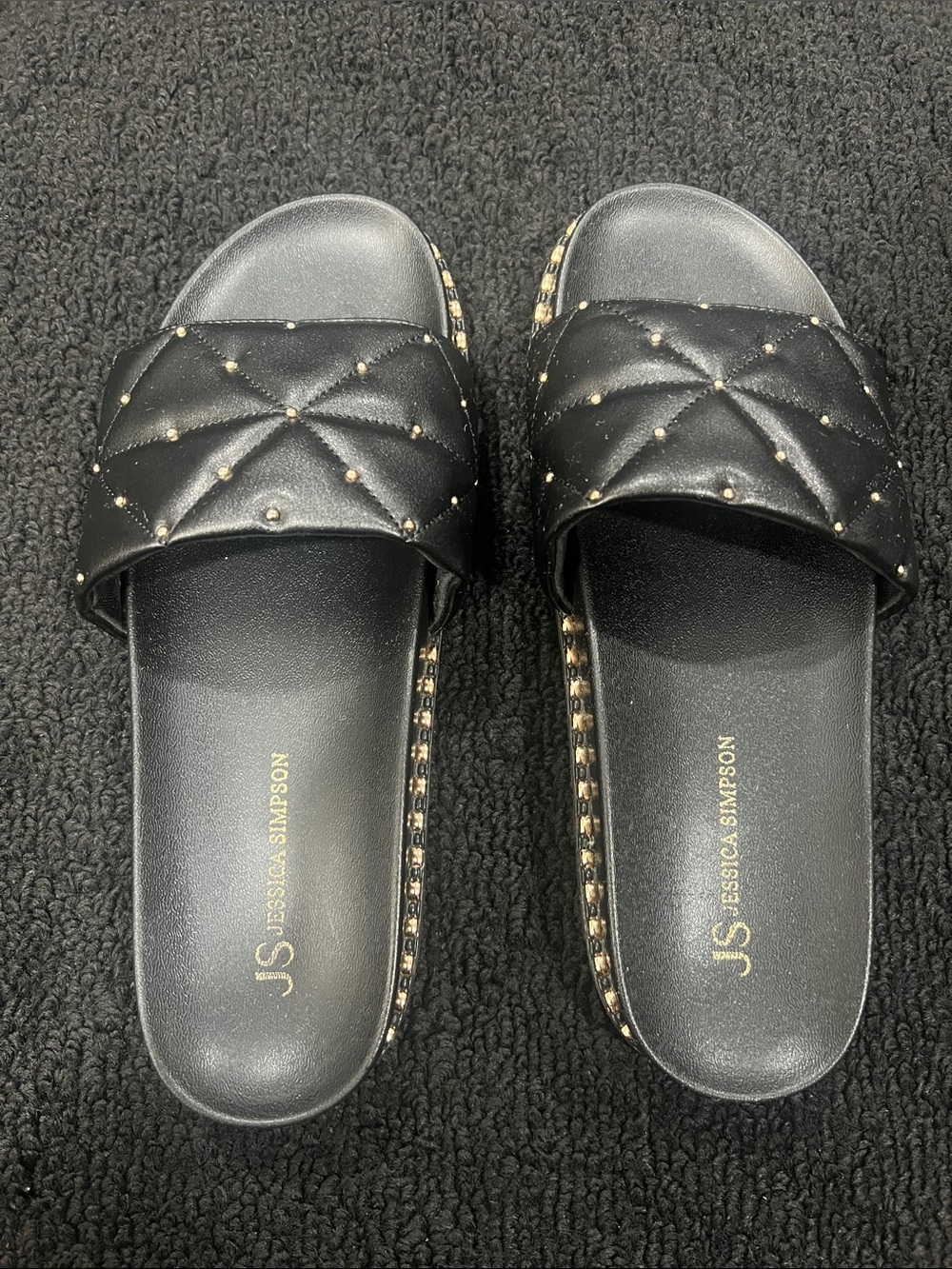 Jessica Simpson Quilted Black Slide Sandals with Stud Detail - Picture 6 of 8